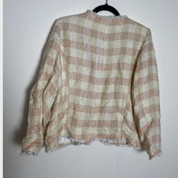 Tweed Checkered Plaid Holiday Elegant Party Frill Girly Work Business Art Jacket - Picture 2 of 7